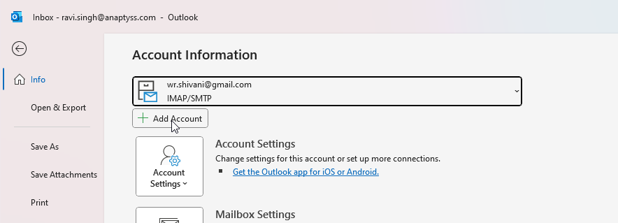 Go to File > Info > Account Settings > Account Settings. Select your email account and click Remove